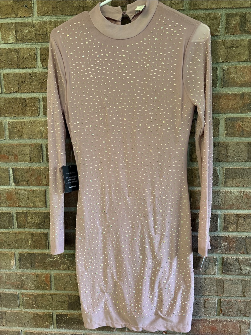 Charlotte Russe Dusty Mauve Studded Long Sleeve Bodycon Dress